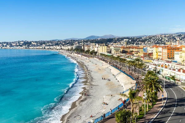 Uma Vista Aérea Panorâmica Promenade Des Anglais Nice França Com — Fotografia de Stock