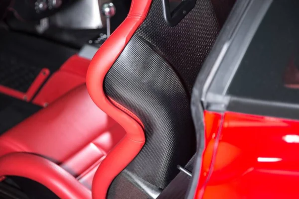 Interior Cuero Negro Rojo Coche Lujo Moderno —  Fotos de Stock