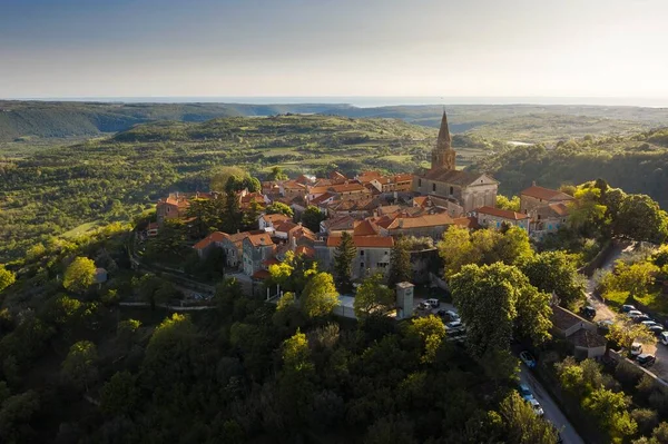 Flygfoto Över Liten Stad Gronjan Ligger Hjärtat Istrien — Stockfoto