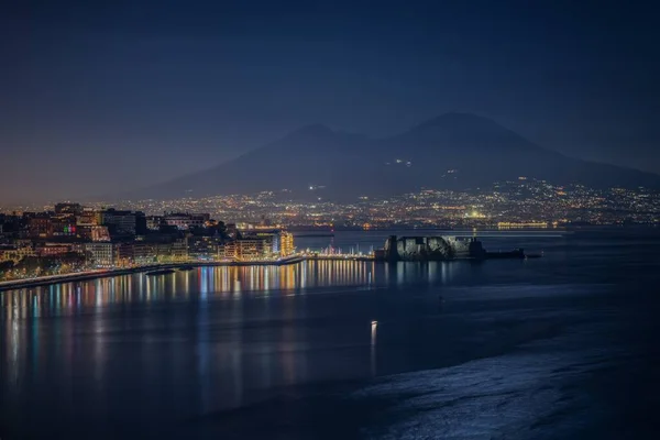 Aerial Shot Sea Naples Night Panorama Vesuvius Italy — Stock Photo, Image