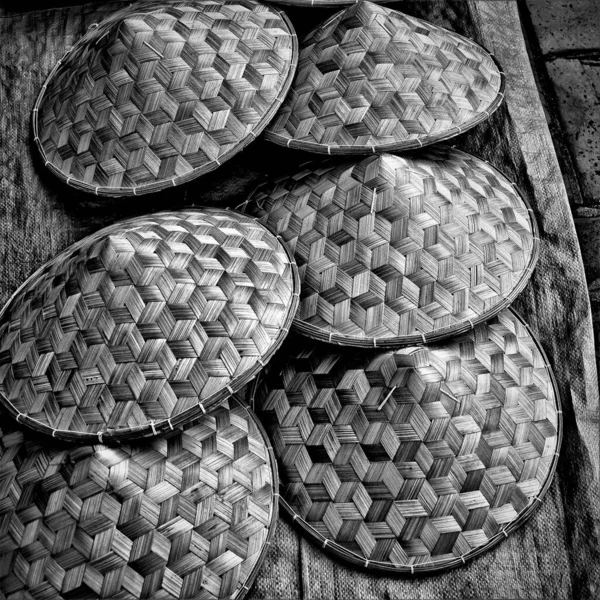 Beautiful Grayscale Shot Traditional Asian Hats Background Concept — Stock Photo, Image