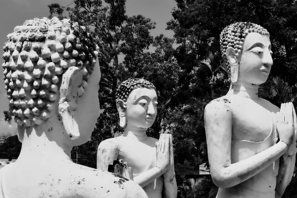 Eine Graustufenaufnahme Einer Alten Buddha Statue — Stockfoto