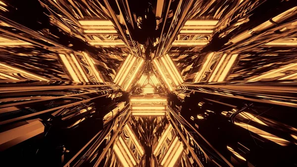 Космический Фон Золотым Неоновым Лазерным Светом Геометрических Формах — стоковое фото