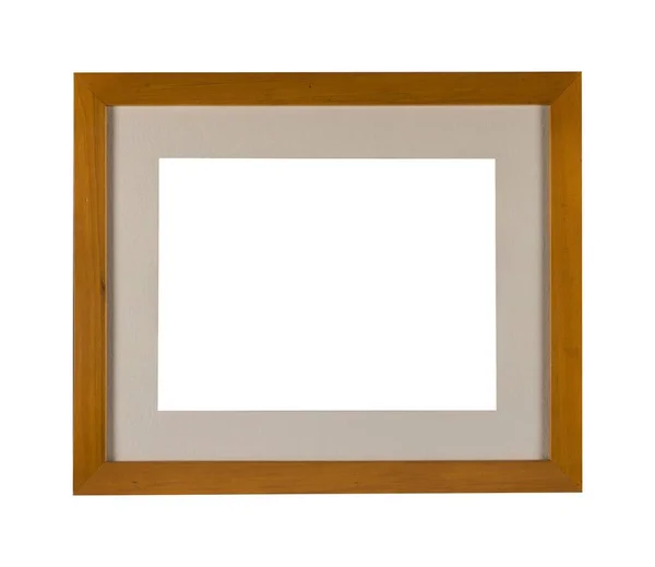 Een Eenvoudig Houten Frame Met Gouden Randen Onder Lichten Geïsoleerd — Stockfoto