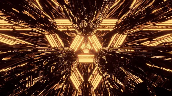 Космический Фон Золотым Неоновым Лазерным Светом Геометрических Формах — стоковое фото