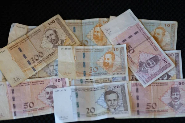 Closeup Shot Banknotes Bosnia Herzegovina Currency Spread Surface — Stock Photo, Image
