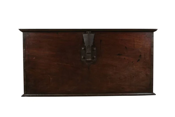 Zbliżenie Ujęcie Drewnianego Vintage Bagażnika Odizolowanego Białym Tle — Zdjęcie stockowe