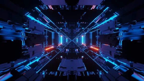 Kosmiczny Tunel Niebieskimi Żółtymi Światłami Laserowymi — Zdjęcie stockowe
