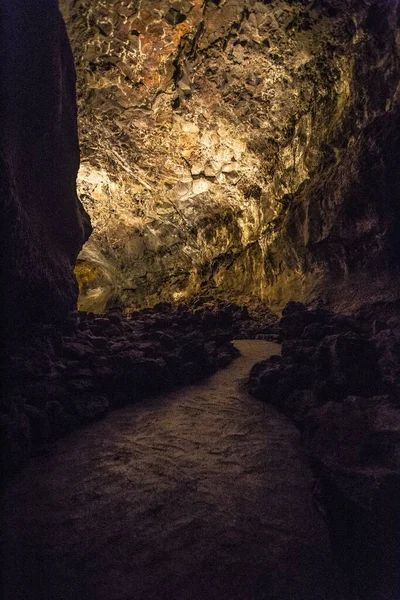 Cueva Los Verdes Belseje Sziklaformációkkal Alagúttal Lanzarote Szigetén Kanári Szigeteken — Stock Fotó