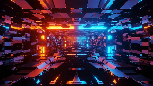 Tunnel Cosmique Avec Des Lumières Laser Bleues Jaunes — Photo