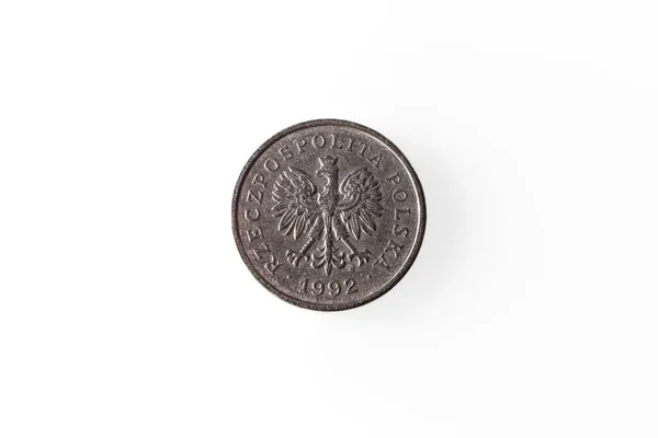 Top View Reverse Side Polish Coin White Surface — Stock Photo, Image