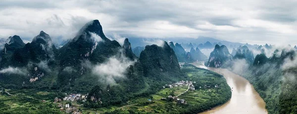 Une Vue Panoramique Sur Rivière Montagne Mashan Dans Comté Yangshuo — Photo