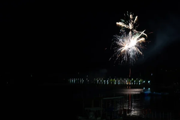 Beautiful View Colorful Fireworks City Night Sky — Stock Photo, Image