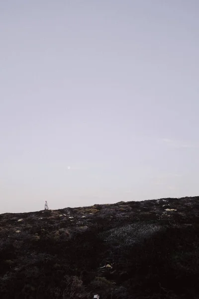 Eine Vertikale Aufnahme Einer Person Die Auf Einem Hügel Mit — Stockfoto