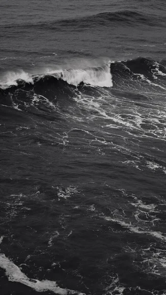 Svislý Snímek Velké Vlny Stupních Šedi — Stock fotografie