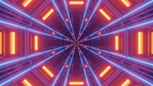 Dech Beroucí Ilustrace Futuristického Tunelu Neonovými Světly — Stock fotografie