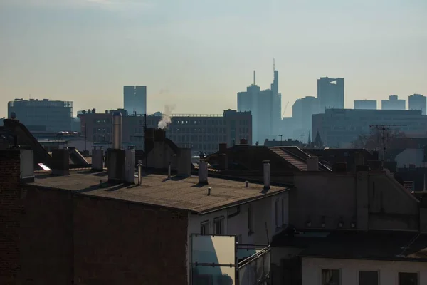 Střechy Panorama Frankfurtu Nad Mohanem Německo Brzy Ráno — Stock fotografie