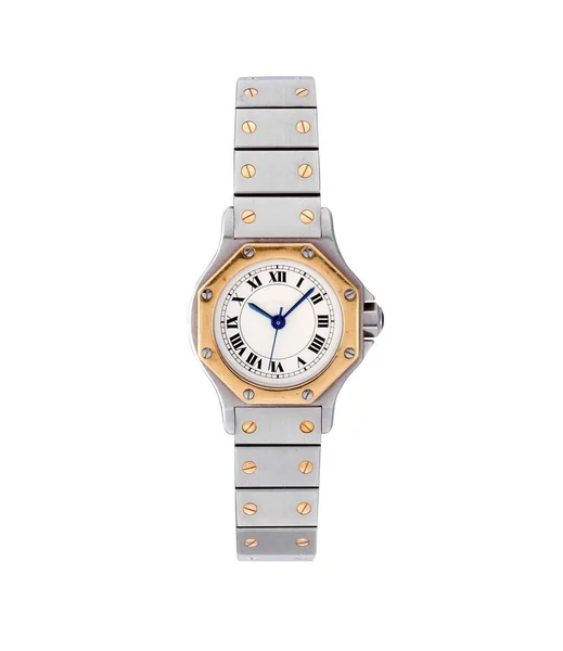 Een Elegant Horloge Met Een Zilveren Gouden Ketting Onder Lichten — Stockfoto