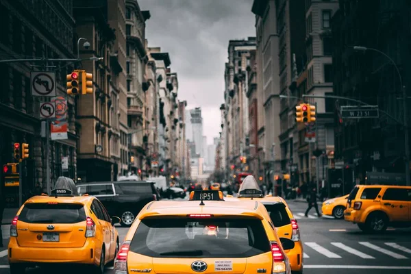 Une Prise Vue Sélective Des Taxis Jaunes New York — Photo