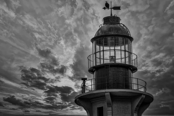 Greyscale Shot Lighthouse Eagle Its Top — Stock Photo, Image