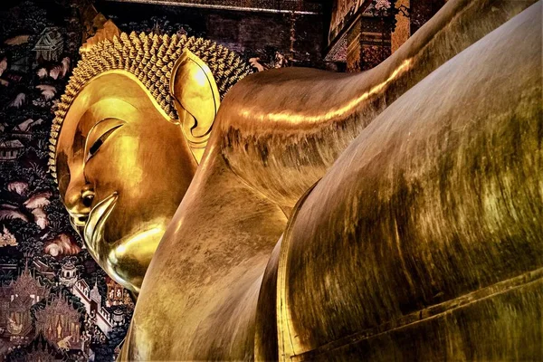 Detailní Záběr Ležícího Buddhy Chrámu Wat Pho Bangkok Thajsko — Stock fotografie