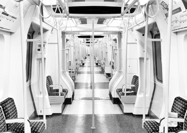 Grayscale Shot Empty Metro Cabin — Stock Photo, Image