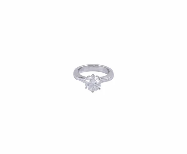 Lindo Anel Com Diamante Isolado Fundo Branco — Fotografia de Stock