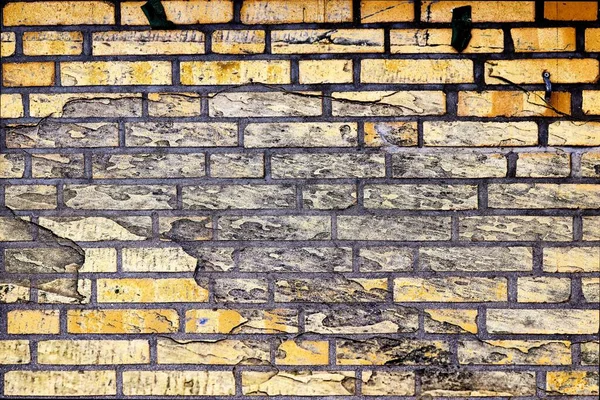 Widok Starego Muru Cegieł Częściowo Pokryty Cementem Koncepcja Bariera — Zdjęcie stockowe