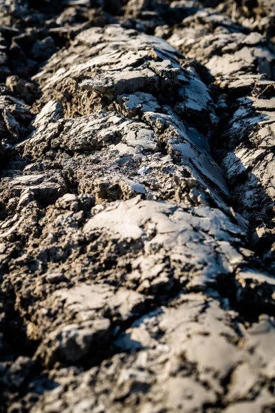 Вертикальный Снимок Трещин Сухой Почве Сделанный Крупным Планом Солнечный День — стоковое фото
