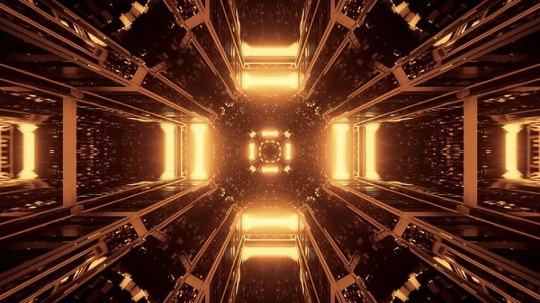 Fondo Futurista Con Brillantes Luces Neón Oro Abstractas Fondo Moderno — Foto de Stock