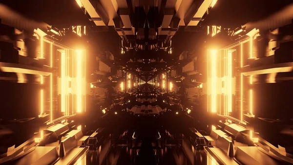 Futuristisk Baggrund Med Glødende Abstrakte Orange Neonlys Moderne Sci Baggrund - Stock-foto