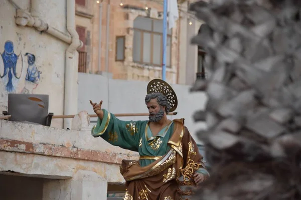 Birzebbuga Malta Aug 2014 Optocht Met Het Standbeeld Van Sint — Stockfoto