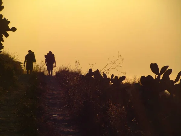 Mgarr Malte Juil 2014 Deux Amis Trekking Dans Une Route — Photo