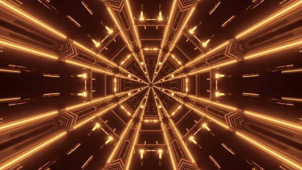 輝く抽象的な黄金のネオンが輝く3D未来的な背景 現代のSf背景 — ストック写真