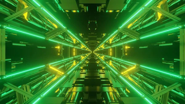 Fondo Futurista Ciencia Ficción Con Brillantes Luces Neón Verdes Hermosos — Foto de Stock