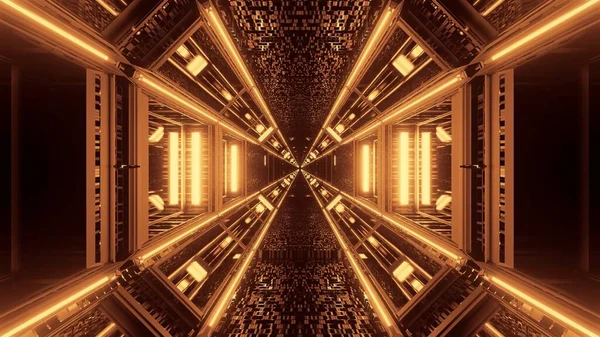 Futurisztikus Háttér Ragyogó Absztrakt Arany Neon Fények Modern Sci Háttér — Stock Fotó