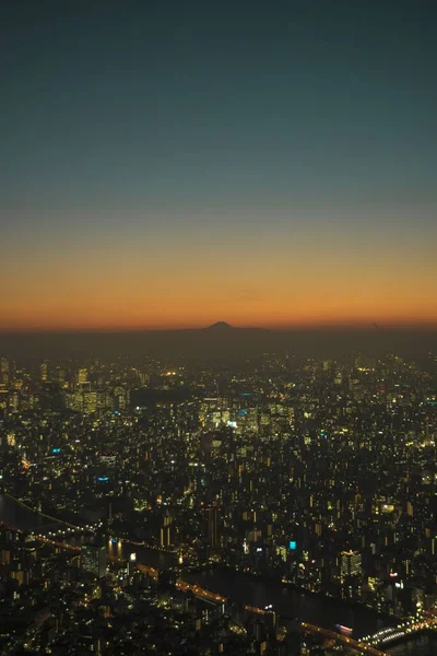 Widok Tokio Nocą Drzewa Skytree Fuji Oddali — Zdjęcie stockowe