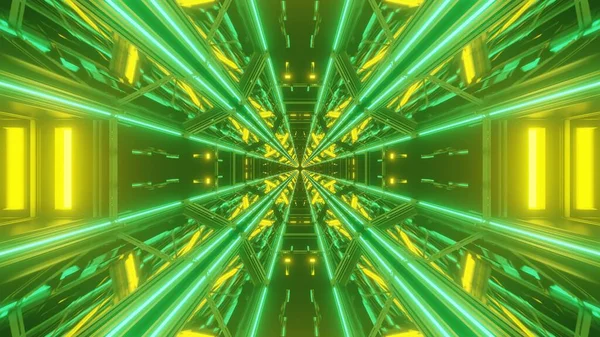 Een Sciencefiction Futuristische Achtergrond Met Gloeiende Groene Neon Lichten Prachtige — Stockfoto