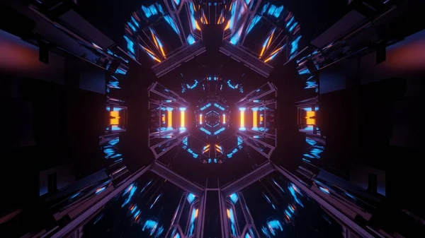 輝く抽象的なカラフルなネオンが輝く3D未来的な背景 現代のSf背景 — ストック写真