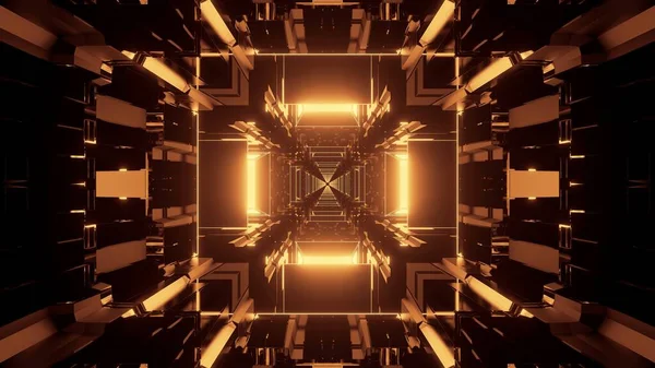 輝く抽象的な黄金のネオンが輝く3D未来的な背景 現代のSf背景 — ストック写真