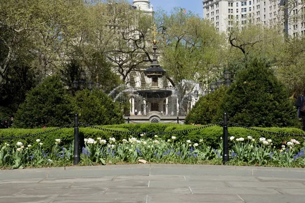 Eine Schöne Aufnahme Des Brunnens City Hall Park Lower Manhattan — Stockfoto