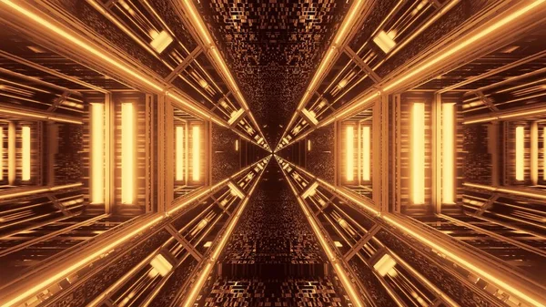 Ein Futuristischer Hintergrund Mit Leuchtenden Abstrakten Goldenen Neonlichtern Moderner Science — Stockfoto