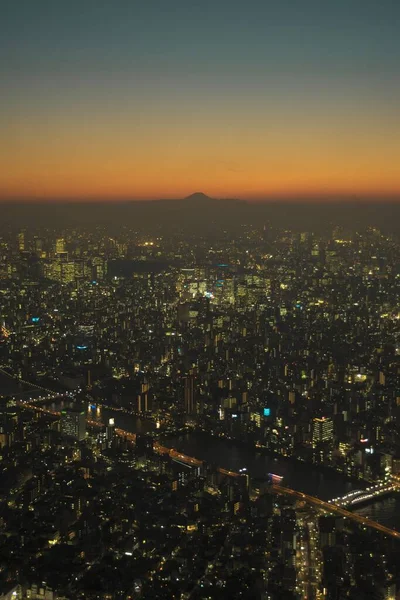 Vista Tokio Por Noche Desde Skytree Con Monte Fuji Lejos —  Fotos de Stock