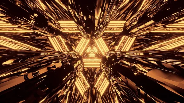 輝く抽象的な金ネオンライトを持つ3D未来的な背景 現代のSf背景 — ストック写真