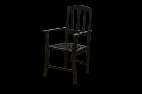 Uma Única Cadeira Madeira Isolada Fundo Preto — Fotografia de Stock