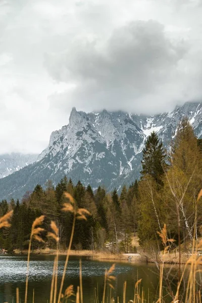 Lautersee Mittenwaldu Bavorských Alpách Alpské Horské Jezero Borovým Lesem Horským — Stock fotografie