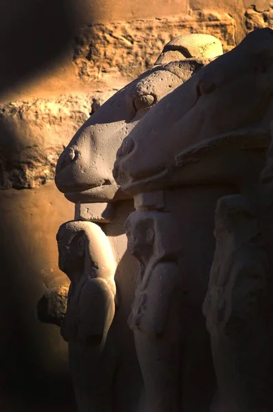 Mısır Luxor Kentindeki Karnak Tapınağı Nın Girişine Oyulmuş Taş Heykellerin — Stok fotoğraf