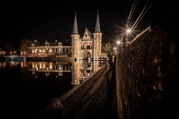 Het Prachtige Bakstenen Gebouw Van Waterpoort Gate Haven Van Sneek — Stockfoto