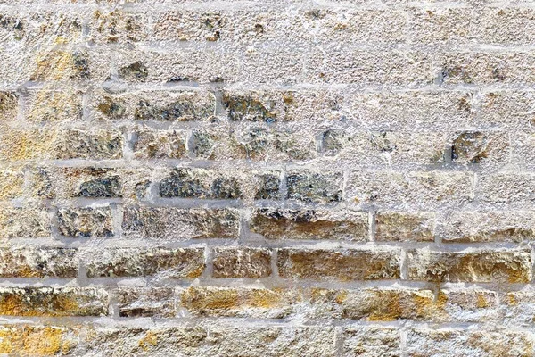 Una Vista Viejo Muro Ladrillos Parcialmente Cubierto Cemento Concepto Barrera — Foto de Stock