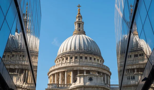 Shot Dome Paul Cathedral Bright Day Reflections Glass Windows — Stock Photo, Image